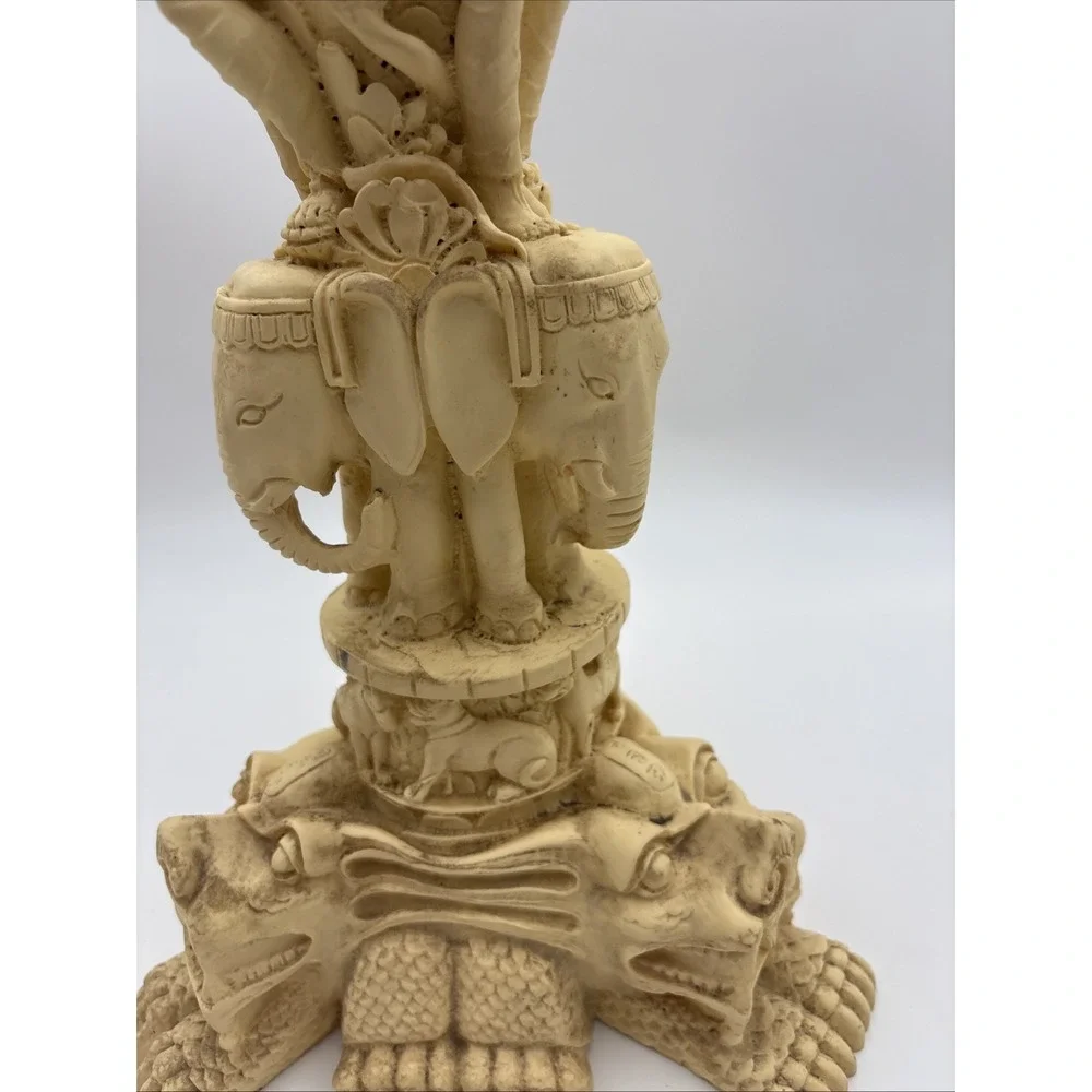 Vintage Asian Heavily Carved Resin Goddess Elephant Plant Stand Pedestal